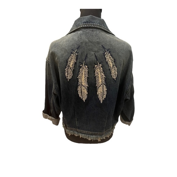 Sandrine Rose Free People Cropped Feather Denim Jacket S